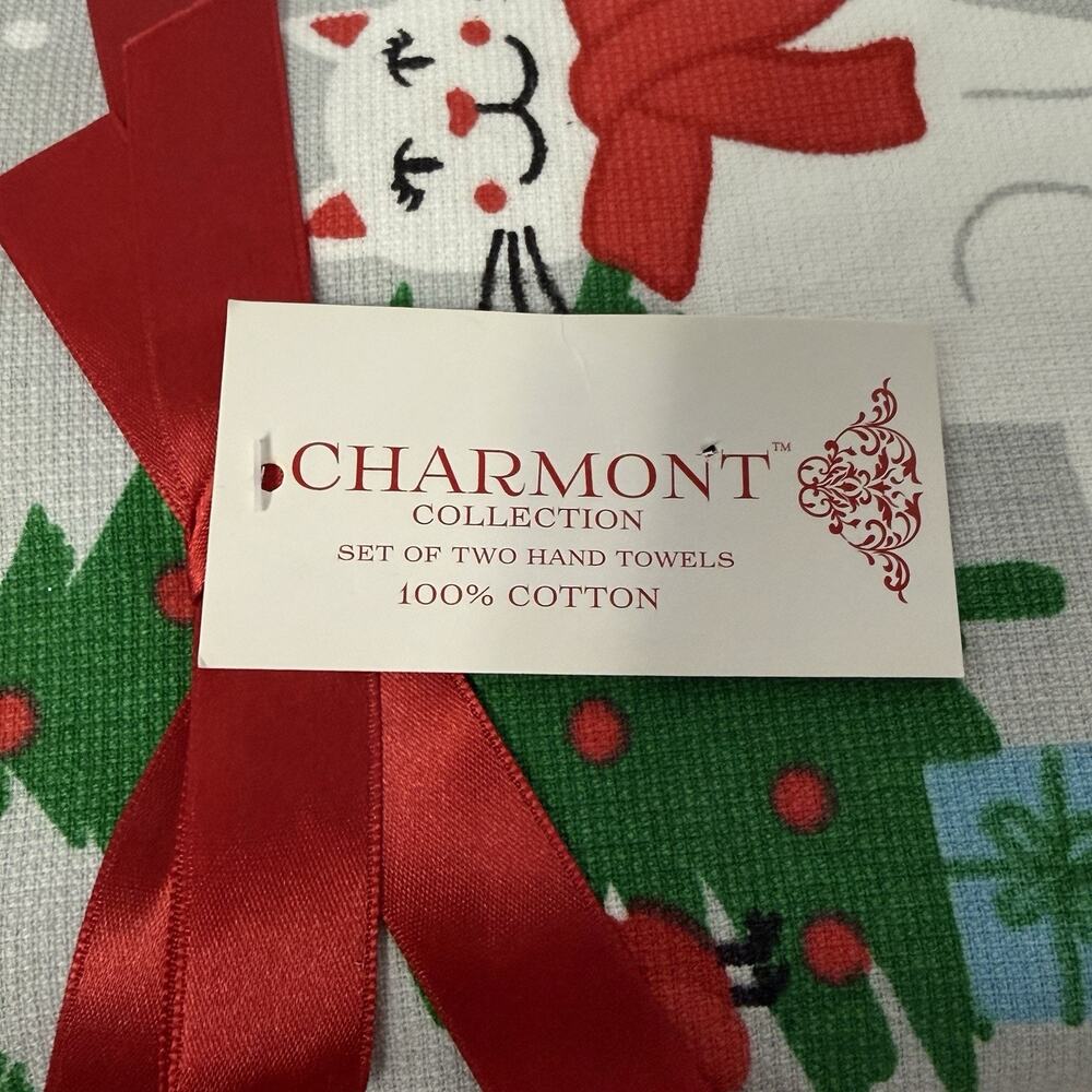 Charmont Collection Christmas Cats Kitties 2 New Terrycloth Cotton Hand Towels - Picture 2 of 4